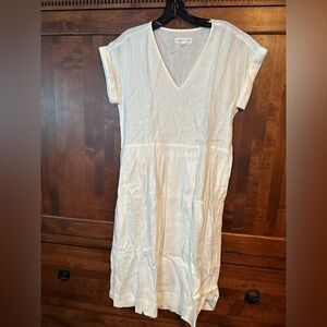 NWOT LOFT Lou & Grey 100% Linen White Dress V-Neck Short Sleeves Relaxed Fit R31